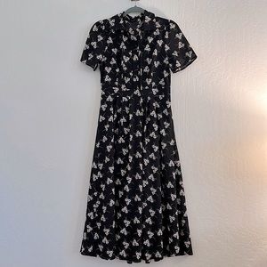 Floral Midi Dress with Buttons and Pleats